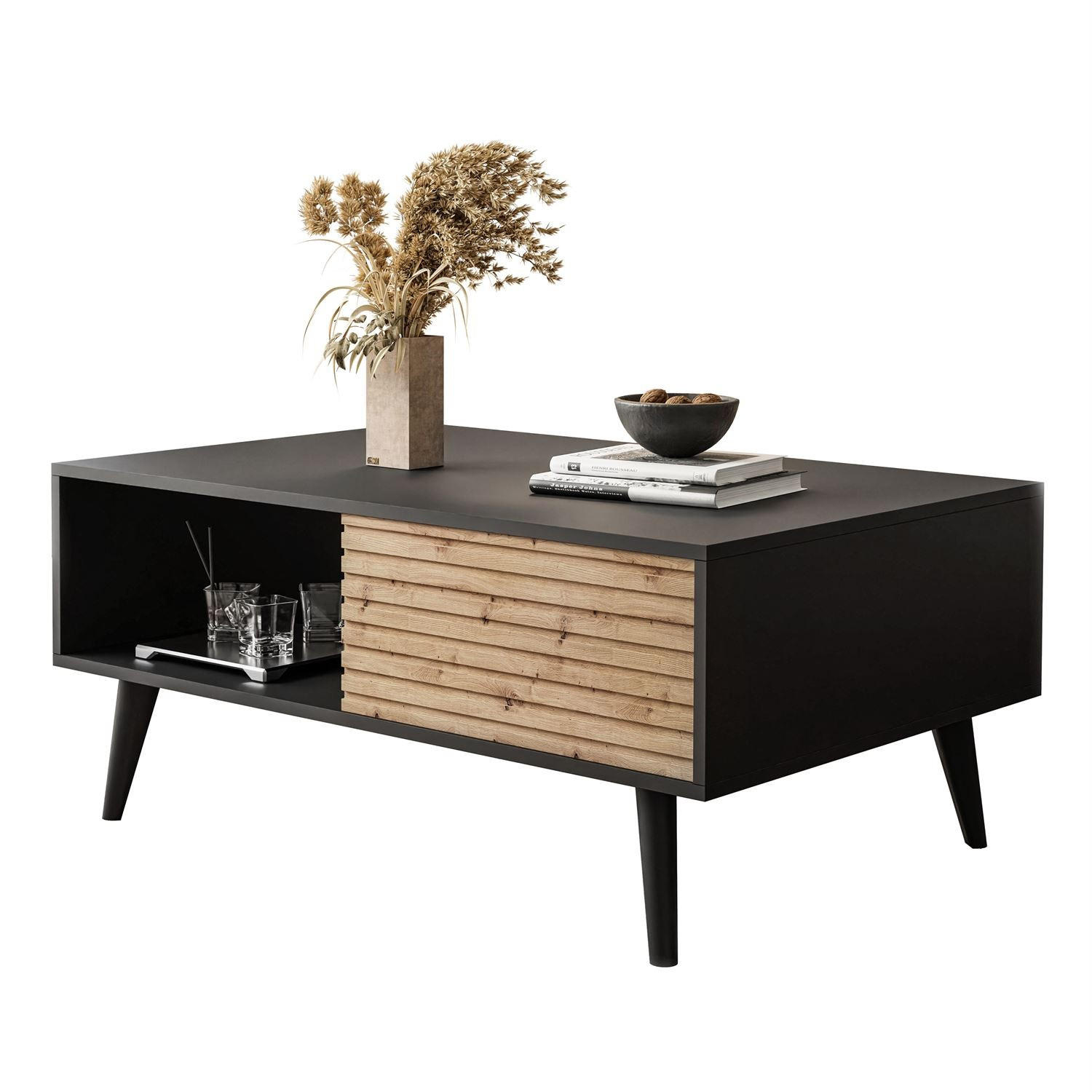 Lookway Couchtisch Schwarz, Eiche 104x46x68 cm