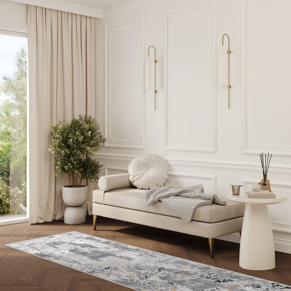 LÄUFER Crystal Hellgrau Marmor Optik 100/300 cm - Hellgrau, Textil (100/300cm) - Tapiso