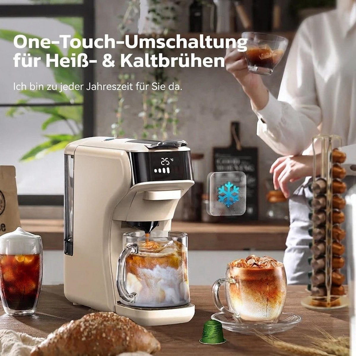 FILTERKAFFEEMASCHINE 6-in-1 20 Bar Edelstahlfilter Espresso-Extraktion - Beige, Metall (11/26/26cm) - BEXEVUE