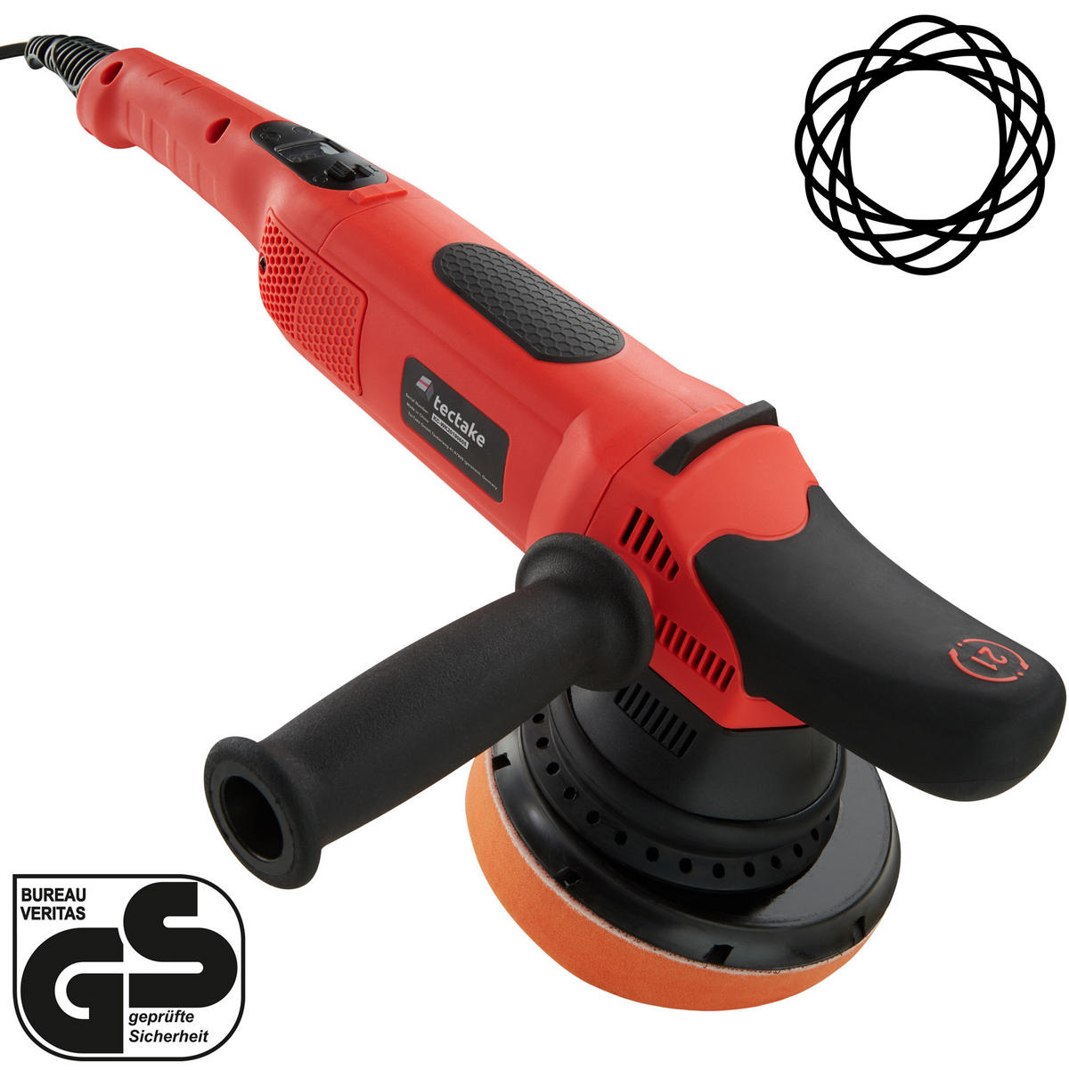 POLIERMASCHINE 3er Set Exzenter, inklusive 2 Ersatzkohlen,schwarz/rot - Rot/Schwarz, Metall (52/15/140cm) - tectake