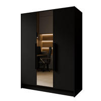 DREHTÜRENSCHRANK Goya II 150 cm mit Spiegel 3-türig, schwarz, schwarze Griffe - Schwarz, Kunststoff (51/200/150cm) - Margaret Hadas24