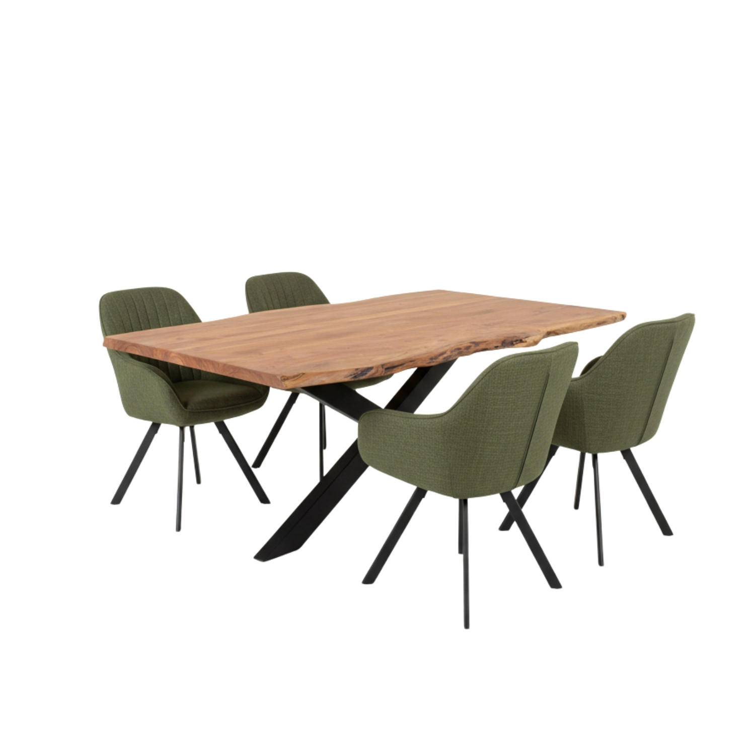 ESSZIMMER-SET Matera & Catania - Schwarz/Olivgrün, Holz/Textil (90/76/160cm) - Mr. Deko