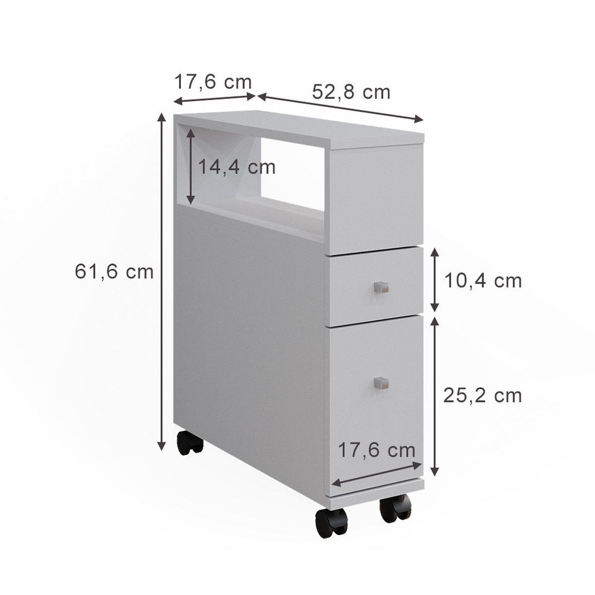 BADSCHRANK Fynn Weiß 17.6 x 61.6 cm mit 2 Schubladen - Weiß, Holzwerkstoff (17.6/61.6/52.8cm) - Vicco
