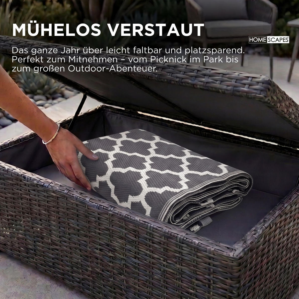 OUTDOORTEPPICH Nola, geometrisch gemustert 150/240 cm - Schwarz, Kunststoff (150/240cm) - Homescapes