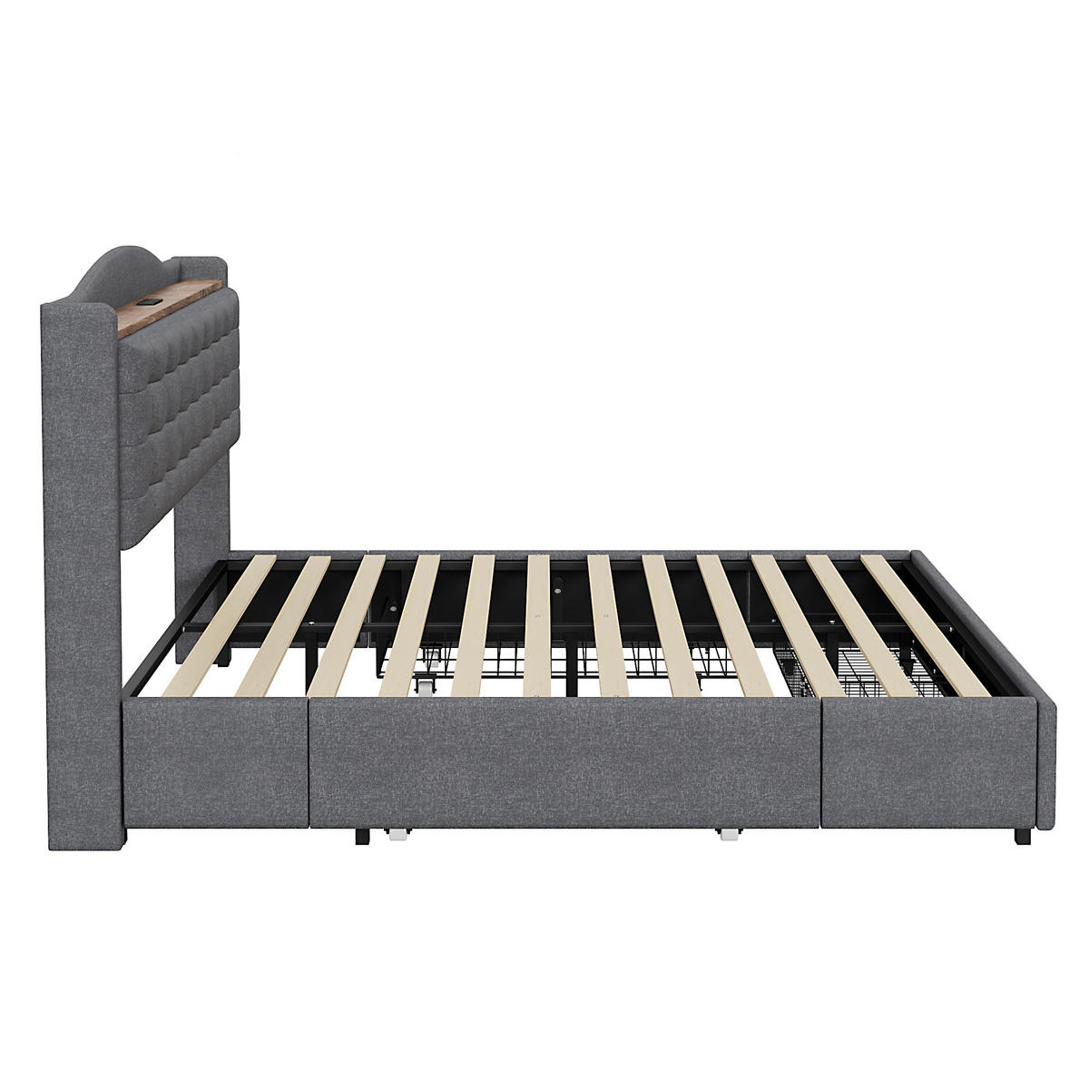 BETT dunkelgrau 200/166/110 cm - Dunkelgrau, Textil/Metall (160/200cm) - Urban Meuble