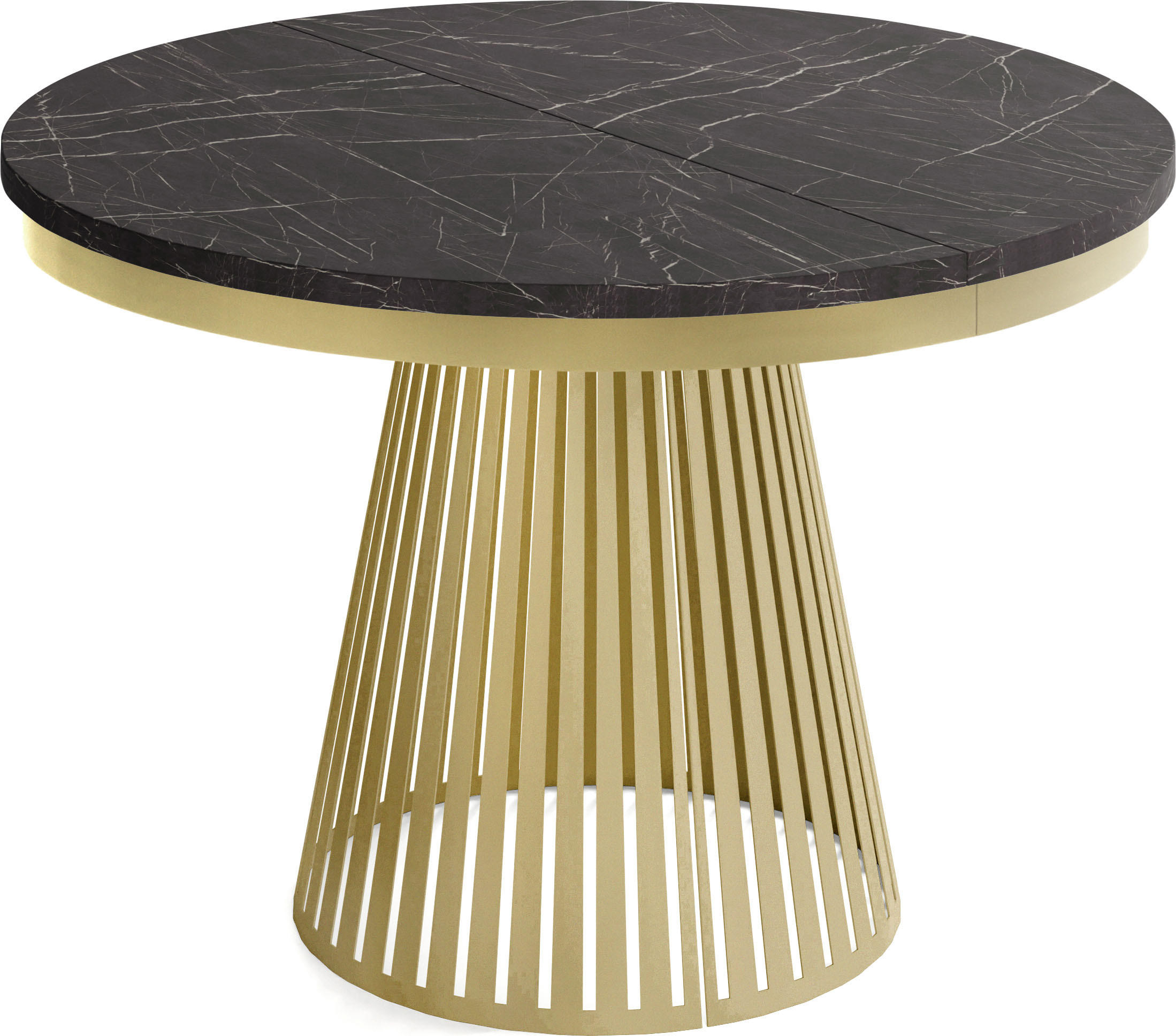 ESSTISCH Naro rund ausziehbar mit Goldem Lamellen-Metallgestell, Marmor Schwarz 120-200/120/76 cm - Anthrazit/Goldfarben, Holzwerkstoff/Metall (120/100/76cm) - WFL GROUP
