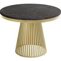 ESSTISCH Naro rund ausziehbar mit Goldem Lamellen-Metallgestell, Marmor Schwarz 120-200/120/76 cm - Anthrazit/Goldfarben, Holzwerkstoff/Metall (120/100/76cm) - WFL GROUP