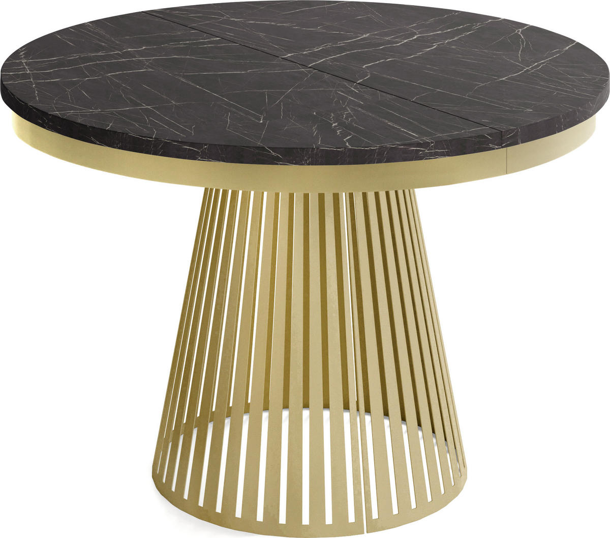 ESSTISCH Naro rund ausziehbar mit Goldem Lamellen-Metallgestell, Marmor Schwarz 120-200/120/76 cm - Anthrazit/Goldfarben, Holzwerkstoff/Metall (120/100/76cm) - WFL GROUP