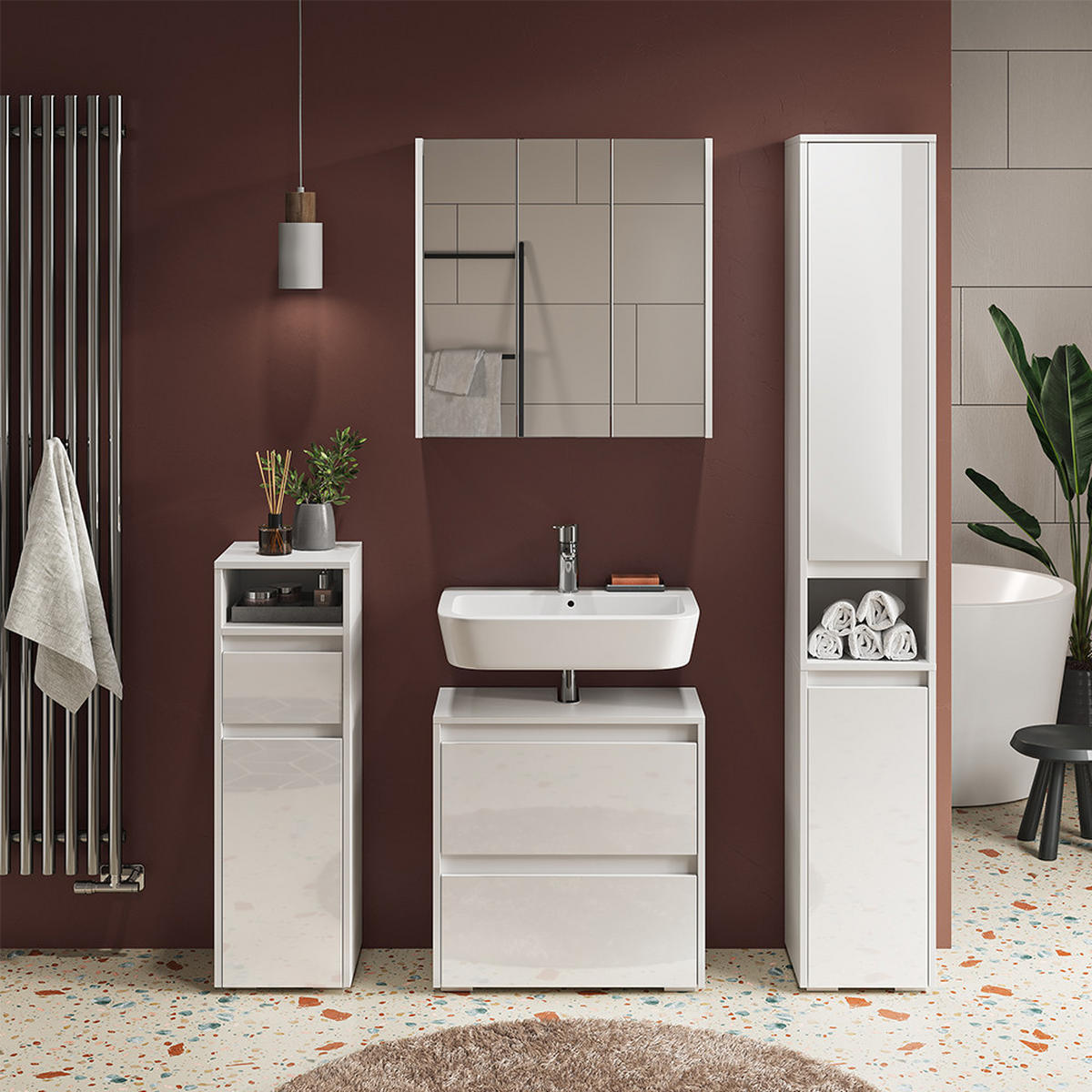 BADSCHRANK Majest Weiß 30.2 x 191.5 cm mit Türen und offenem Fach - Weiß, Holzwerkstoff (30.2/191.5/30cm) - Vicco