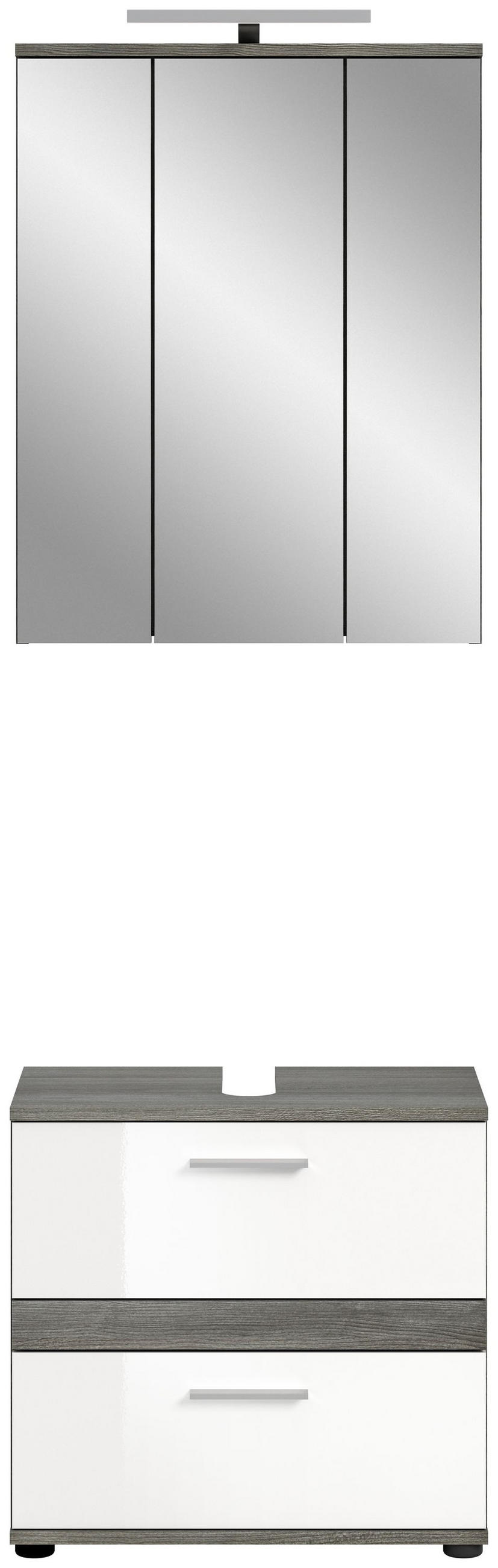 BADKOMBINATION inkl. Beleuchtung 2tlg. Blake Bad in Rauchsilber Nb. und weiß HG B/H/T: 60x191x34 cm - Anthrazit, Holz (60/191/34cm)