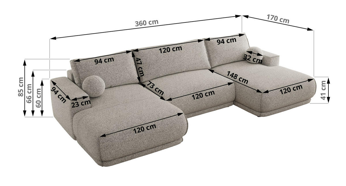 SEDACIA SÚPRAVA RINA U Svetlosivá Štruktúra - čierna/svetlosivá, textil/plast (360/85/170cm) - MKS
