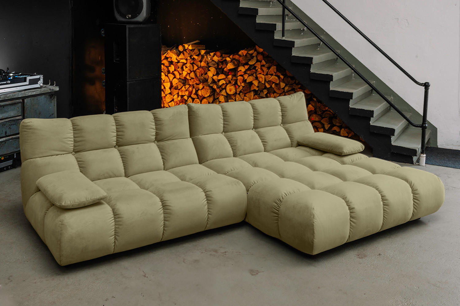 ECKSOFA VIVIEN Grün Velvet - Schwarz/Olivgrün, Kunststoff/Textil (290/178cm) - KAWOLA