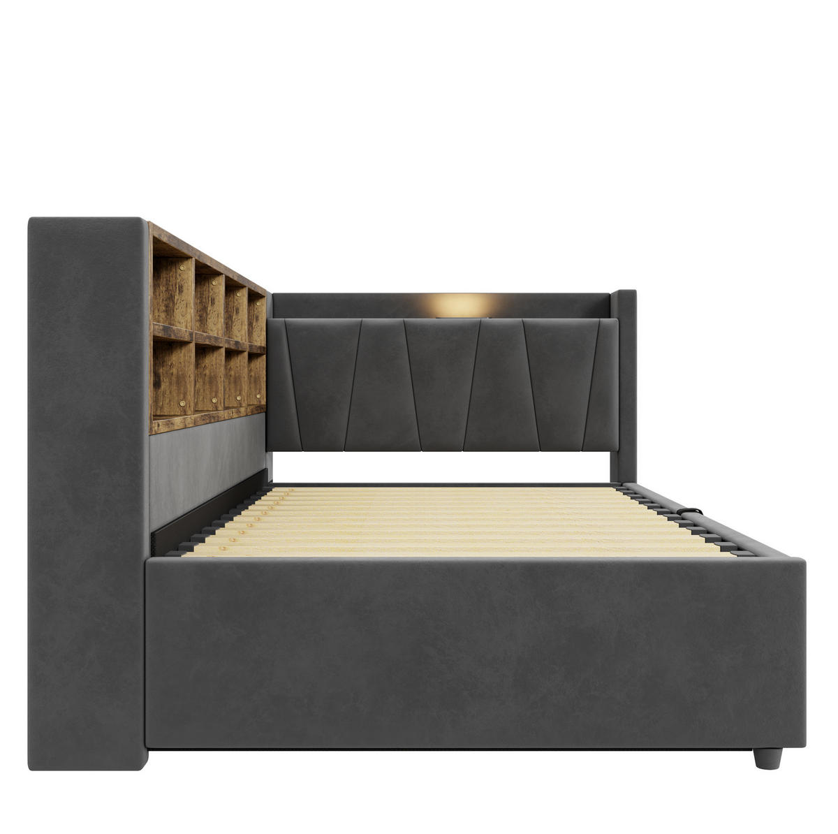 POLSTERBETT 90/200 cm Grau aus Samt mit Stauraum - Dunkelgrau, Textil (90/200cm) - OKMYHOME
