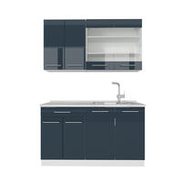 KÜCHENZEILE Fame-Line Dunkelblau Hochglanz 140 cm ohne AP - Dunkelblau/Weiß, Holzwerkstoff (140/81.6/46cm) - Vicco