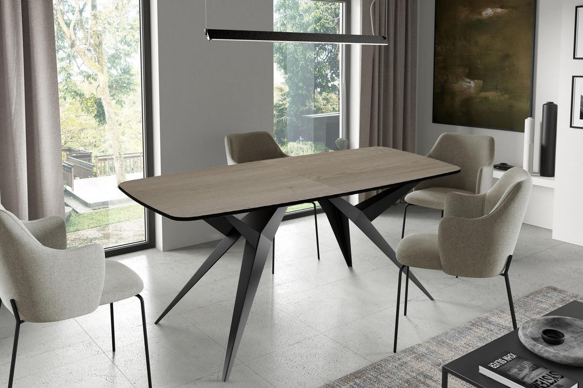 ESSTISCH Trax ausziehbar rechteckig oval, Braun 200-280/90/76 - Eichefarben/Schwarz, Holzwerkstoff/Metall (200/90/76cm) - WFL GROUP