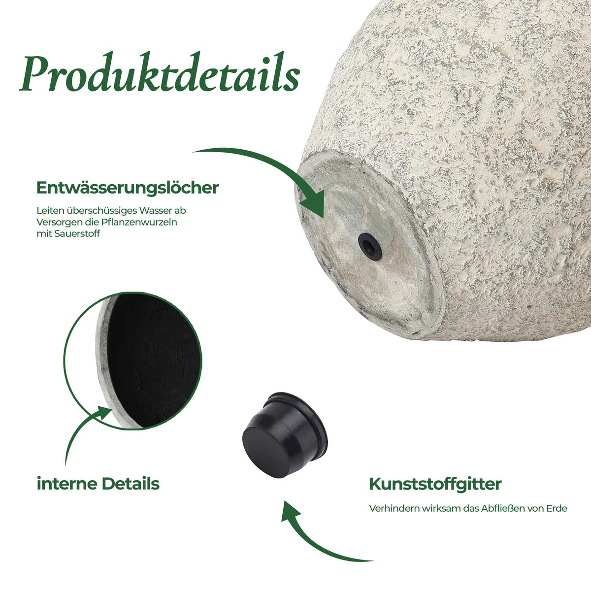 PFLANZKÜBEL in Betonoptik, hellgrau, Ø 42 × H 37 cm - Weiß, Naturmaterialien (39cm)