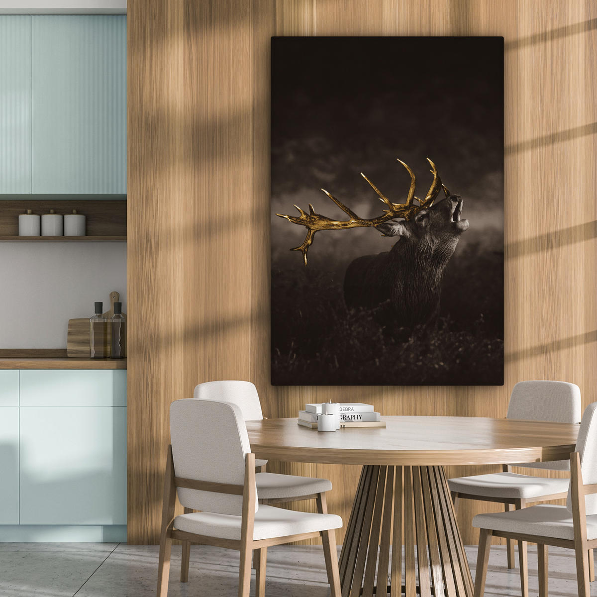 LEINWANDBILD Rotwild - Schwarz - Gold 80x120 cm - Braun, Textil (80/120cm) - MuchoWow