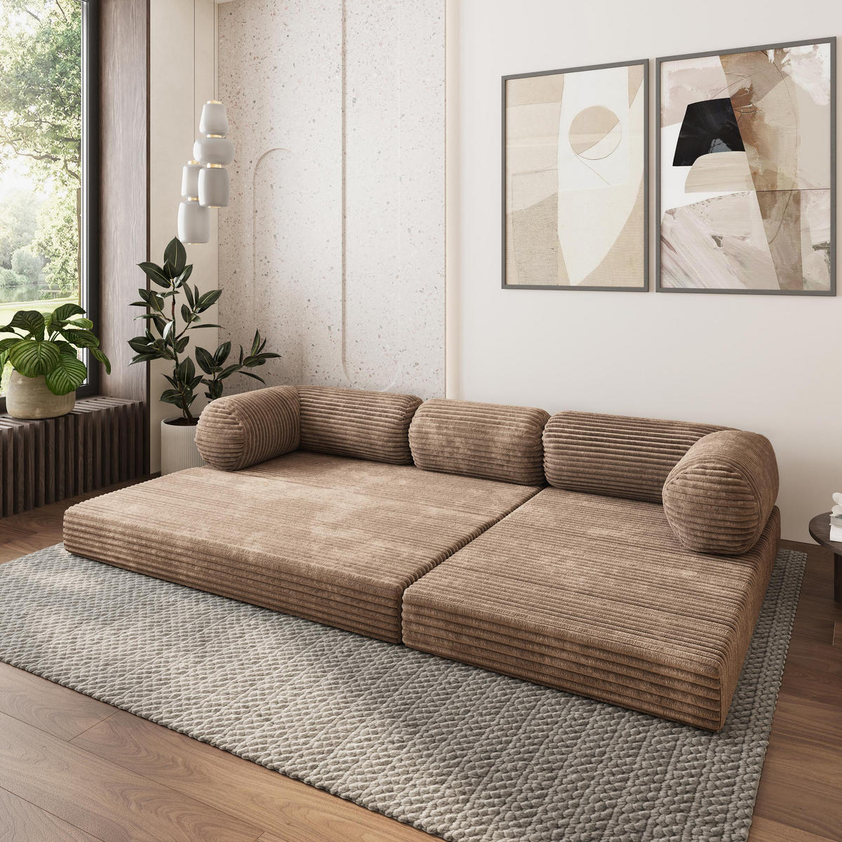 ROHOVÁ SEDAČKA ETERA modulární Boneless pohovka s funkcí spaní, béžová TILIA 17 - béžová, textil (270/160cm) - MASSENO