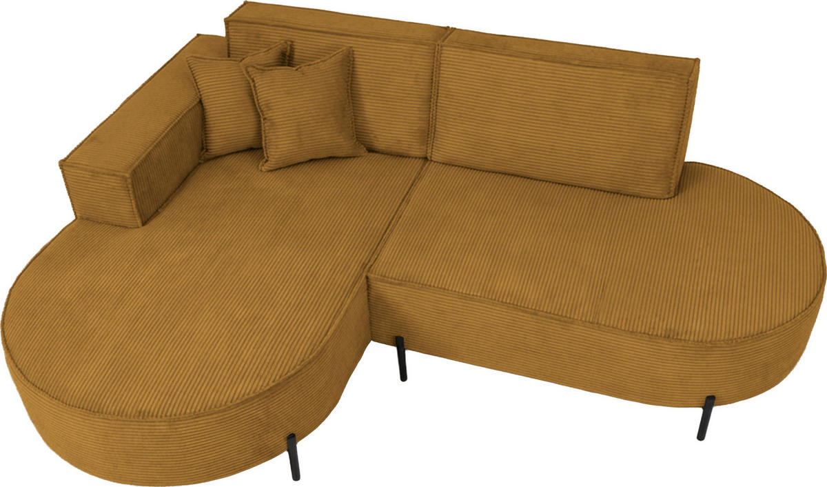 ECKSOFA Hana Loft 3-Sitzer Ecke Links, Cordstoff Chenille, Senf 241/80/168 cm - Dunkelgelb/Schwarz, Textil/Metall (241/168cm) - WFL GROUP
