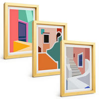 BILDER SET 3er Set - 20x30 cm Goldrahmen - Farbenfrohe Illustrationen von Gebäuden - Goldfarben, Kunststoff (20/30cm) - TULUP