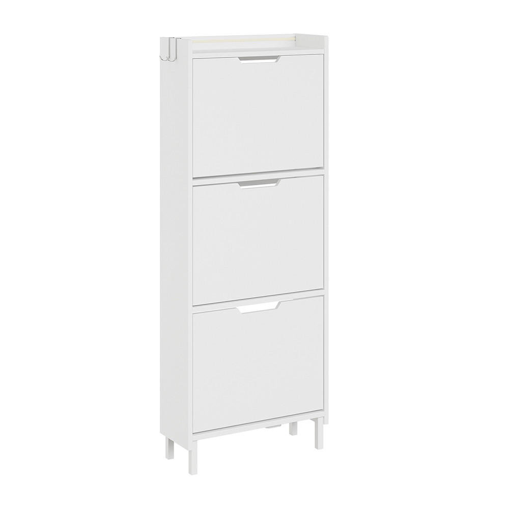 SCHUHSCHRANK 3 Türen Weiß 50x19x131cm Modern - Weiß, Holzwerkstoff (19/131/50cm) - SoBuy