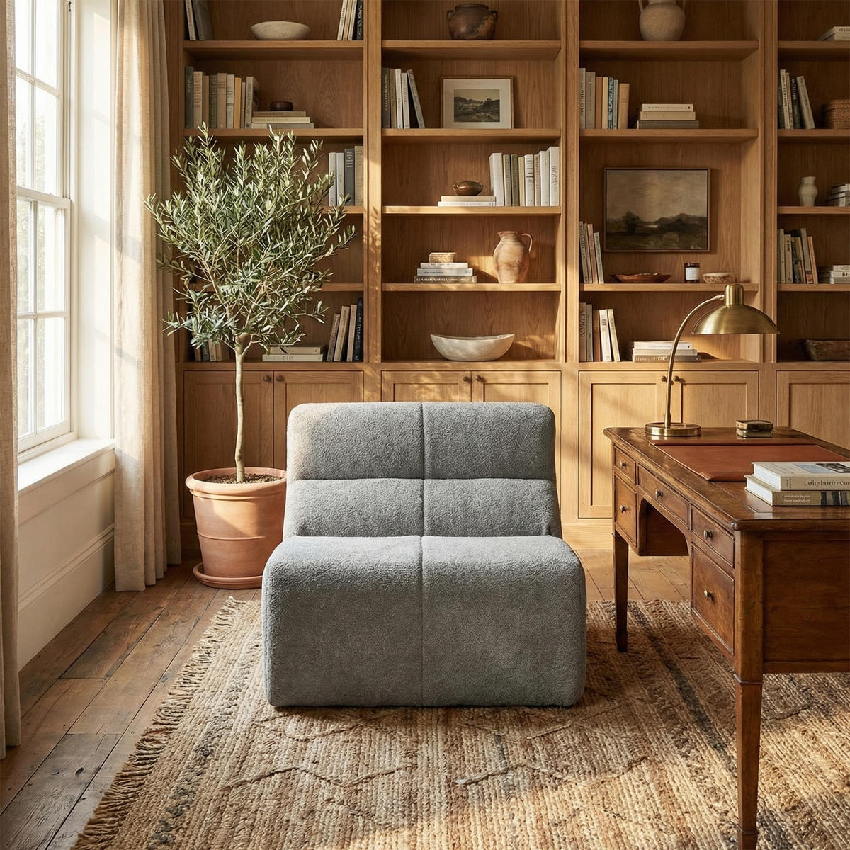 SESSEL Samt mit Regentropfen-Struktur Montagefrei - Hellgrau, Textil (93/79/109cm) - Urban Meuble