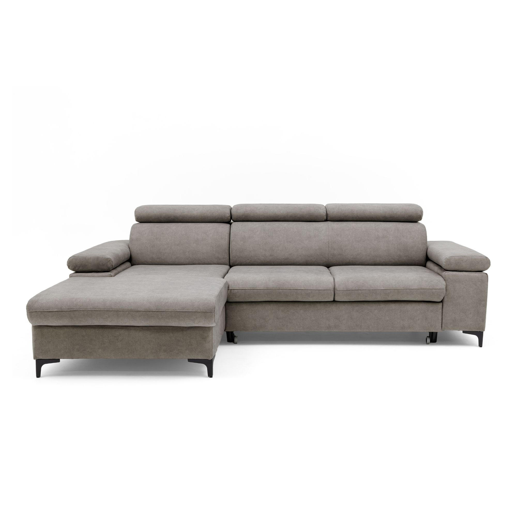 ECKSOFA MAVIC L Links mit Schlaffunktion Velours Beige - Beige/Schwarz, Glas/Holz (176/257cm) - Muffo