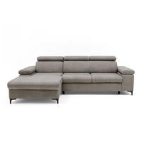 ECKSOFA MAVIC L Links mit Schlaffunktion Velours Beige - Beige/Schwarz, Glas/Holz (176/257cm) - Muffo
