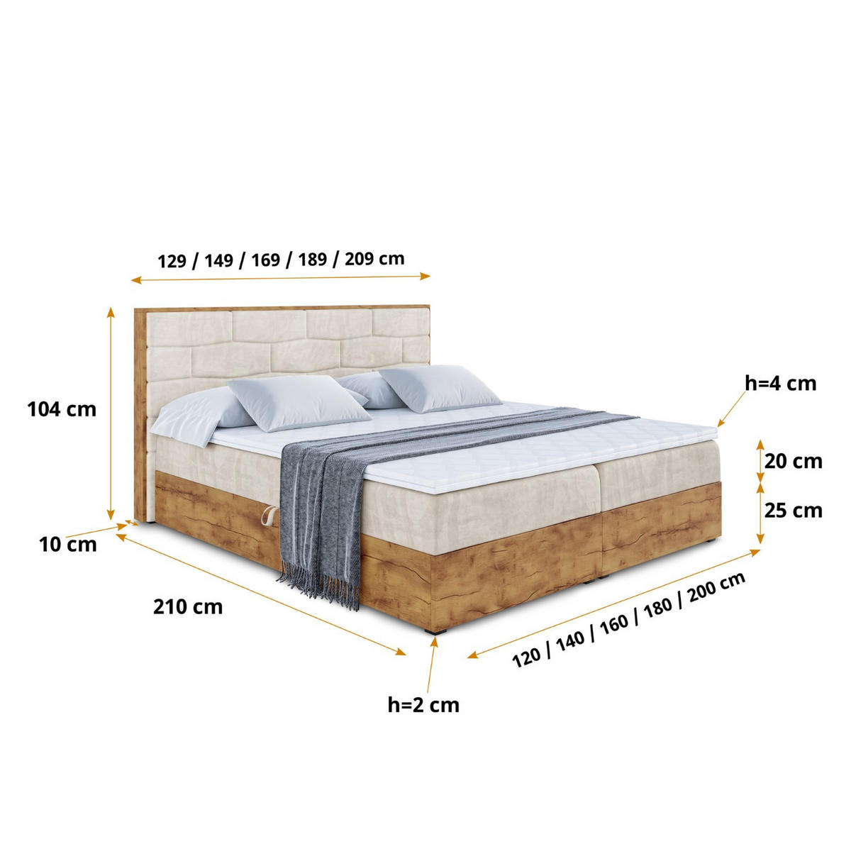 BOXBETT mit Matratze H4 und Lattenrost - LOLLI8 - 180x200 - Beige - Braun, Holzwerkstoff/Kunststoff (180/200cm) - ALTDECOR