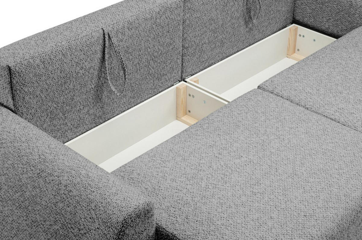 SCHLAFSOFA Moderne ALMI mit Schlaffunktion – 3-Sitzer Sofa mit Bettkasten, DL-Automat, 2 Rückenkissen, 260x100x80 cm, Grau - Grau, Holz/Textil (260/80/100cm) - DomoHome