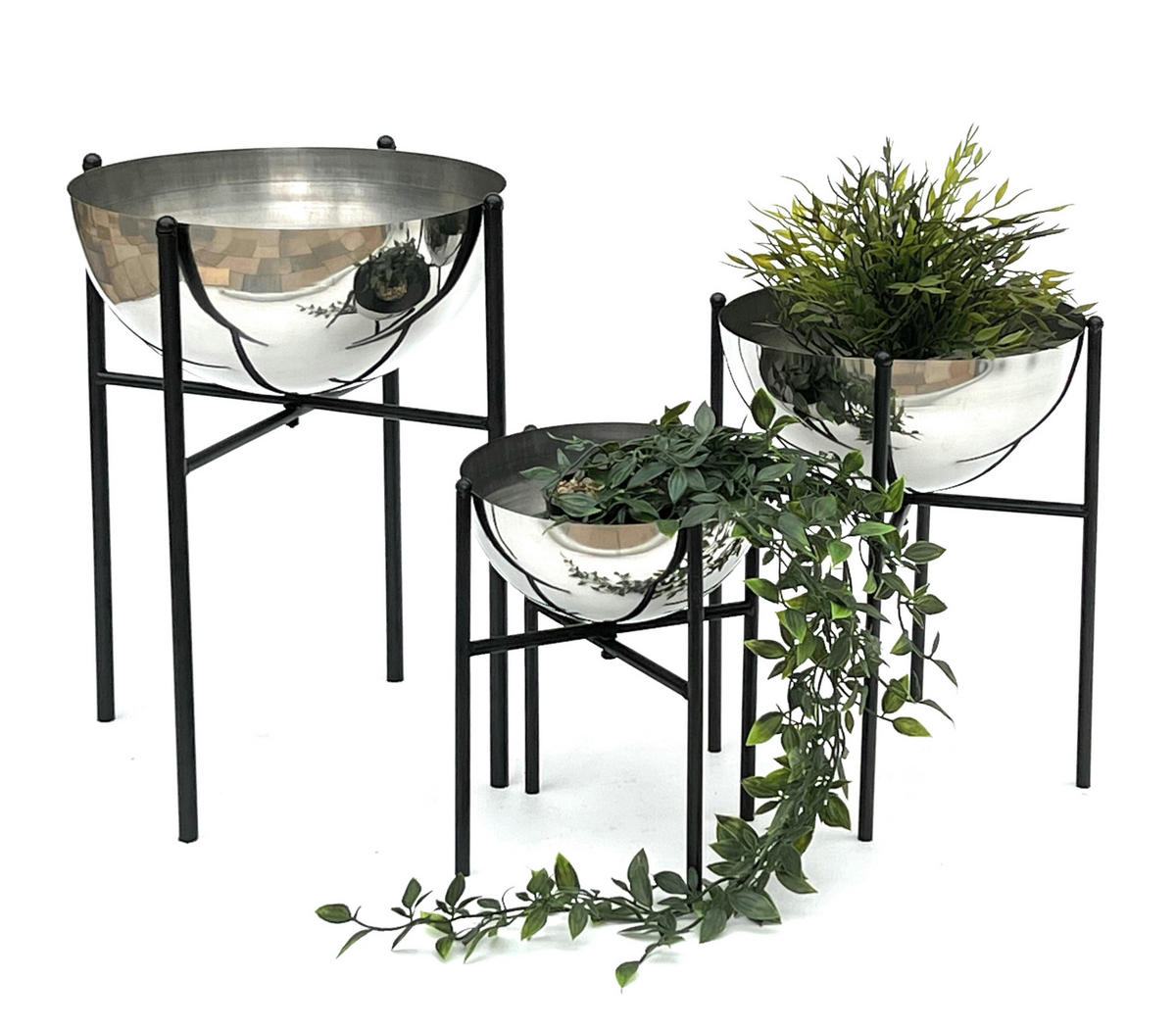 BLUMENHOCKER Metall mit Topf Schwarz Silber 3er Set - Schwarz, Metall (24/45/24cm) - DanDiBo