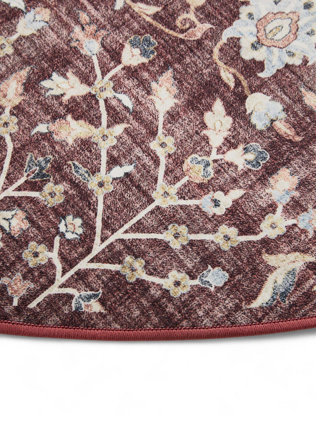 VINTAGE-TEPPICH George waschbar ø 120 cm rund - Bordeaux, Kunststoff (120/120cm) - benuta