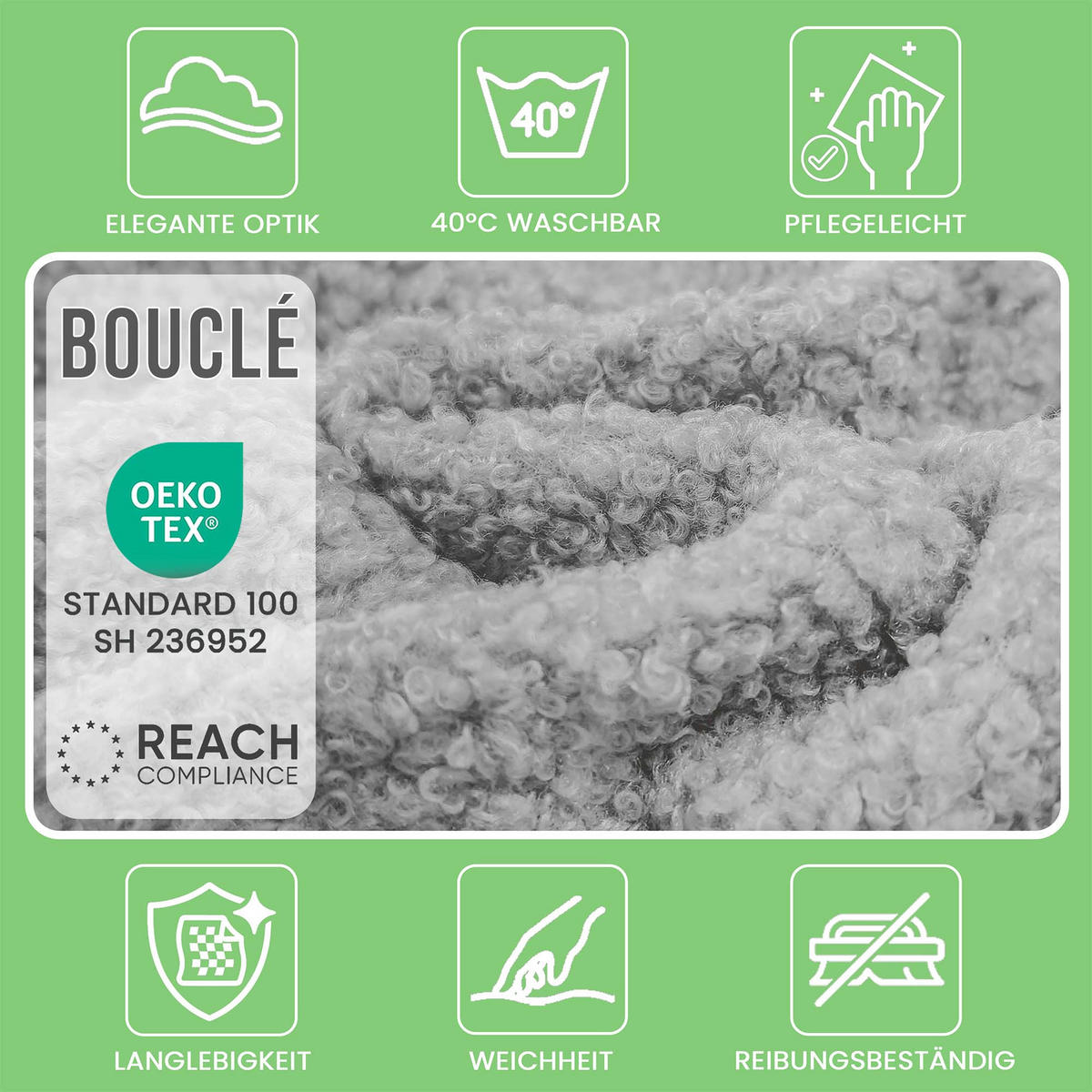 SITZSACK FÜR KINDER Dino 75/75/55 cm, weicher Bouclé 315 g/m², abnehmbarer Bezug, Pearl Grey - Hellgrau, Textil (75/55/75cm) - Dreamroots
