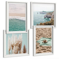 BILDER SET 4er Set - 50x50 cm & 40x60 cm Weißer Rahmen - Strandwellen Grashut - Weiß, Kunststoff (50/50cm) - TULUP