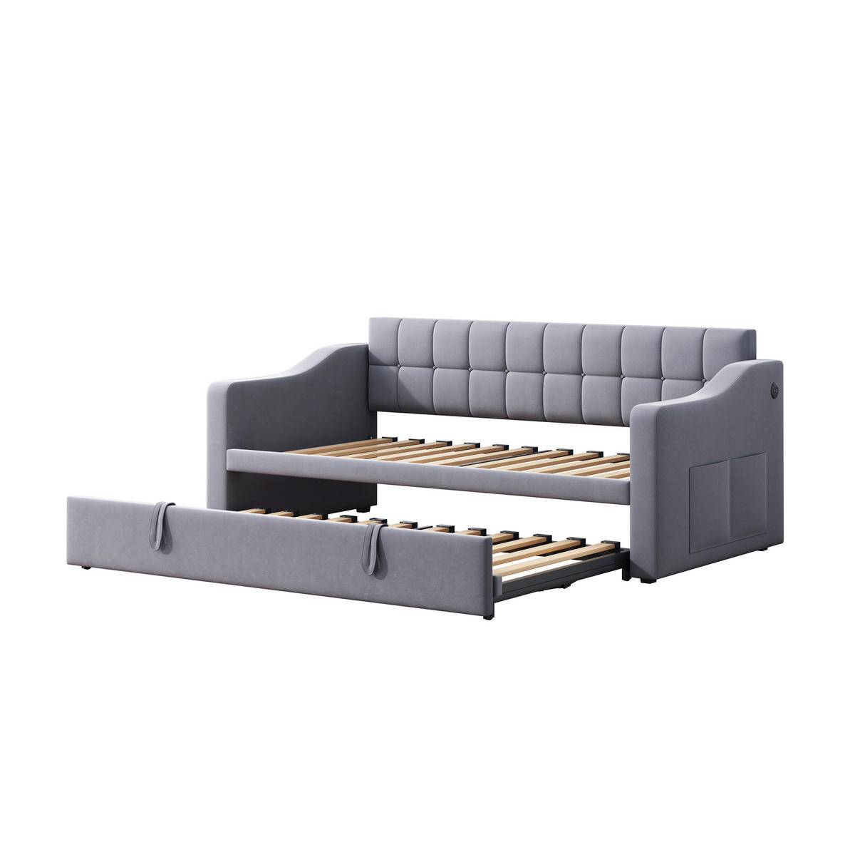 POLSTERBETT 90/190 cm Grau aus Samt ausziehbar - Grau, Textil (90/190cm) - OKMYHOME