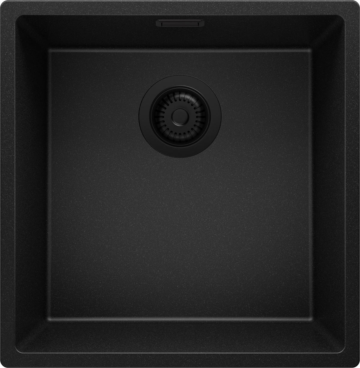 SPÜLBECKEN London Slim, 2-er set Alles Schwarz 46/47 cm 1 Becken + Ablauf-Set ab 50er Unterschrank - Schwarz, Kunststoff (46/20/47cm) - Primagran