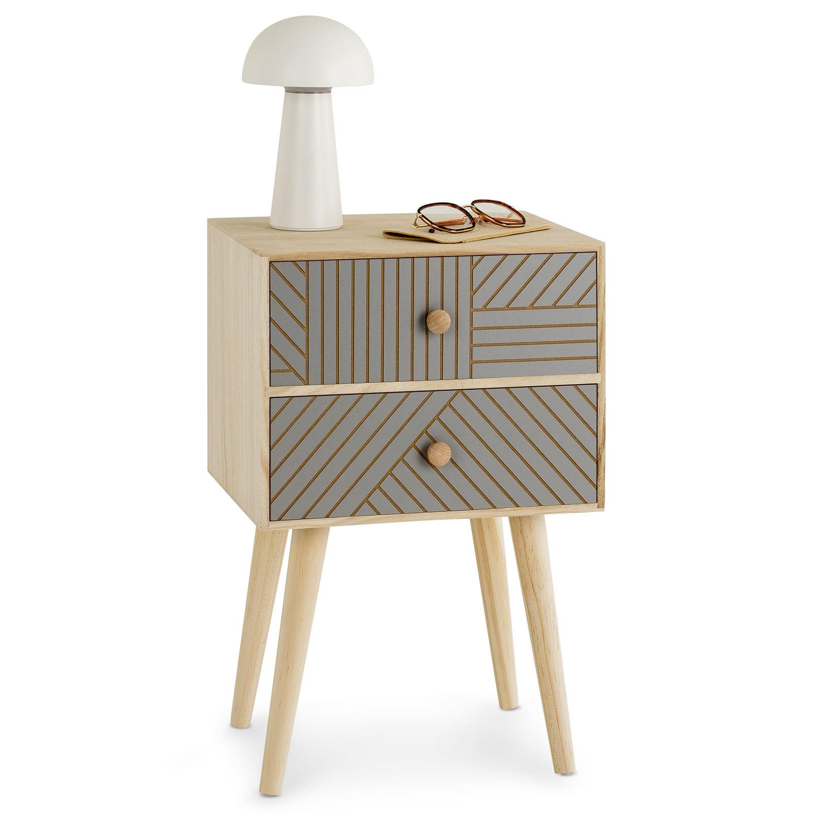 NACHTTISCH PELO - Naturfarben/Grau, Holz (35/53/28cm) - IDIMEX