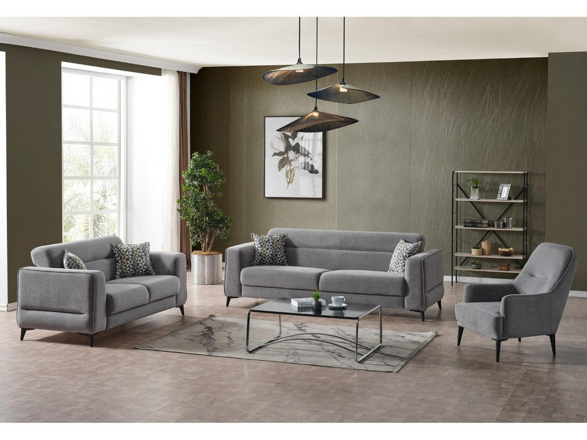 SITZGARNITUR Manta, Grau Stellvariante 2+2+1 - Grau, Holzwerkstoff/Kunststoff (174/87/98cm)
