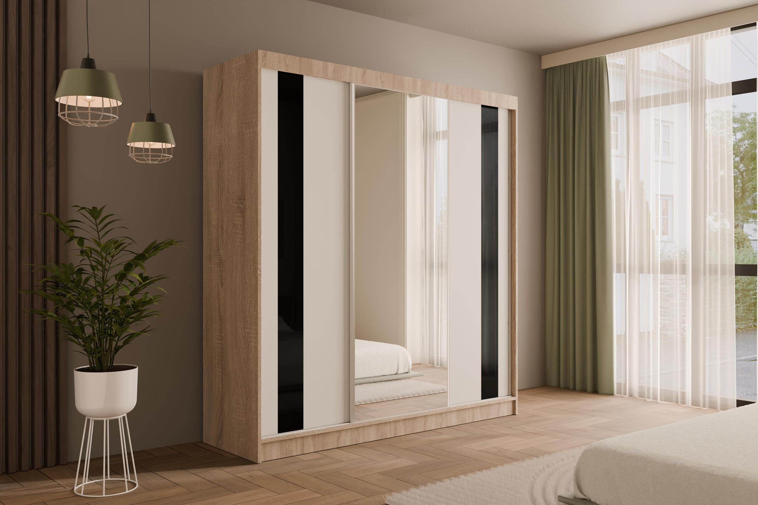 KLEIDERSCHRANK mit Spiegel V2-VITA 215x200 cm - Sonoma Eiche - Sonoma Eiche, Holzwerkstoff (200/215/61cm) - ALTDECOR