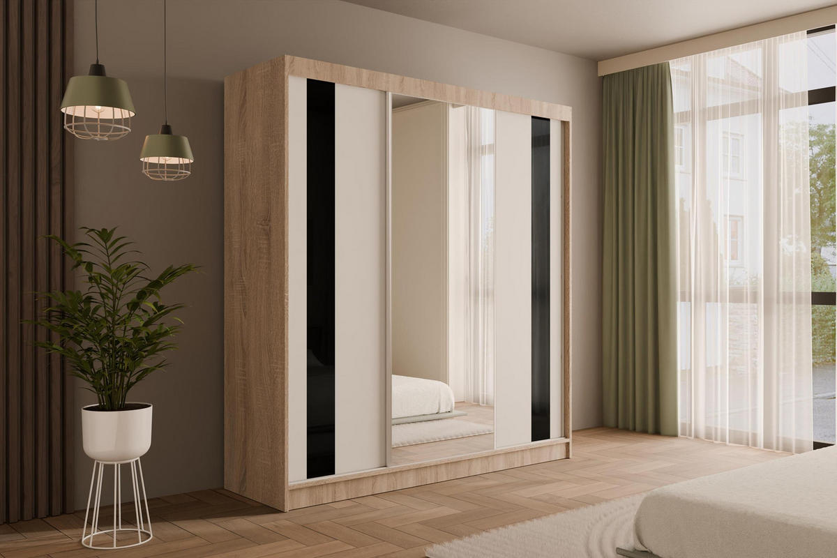 KLEIDERSCHRANK mit Spiegel V2-VITA 215x200 cm - Sonoma Eiche - Sonoma Eiche, Holzwerkstoff (200/215/61cm) - ALTDECOR