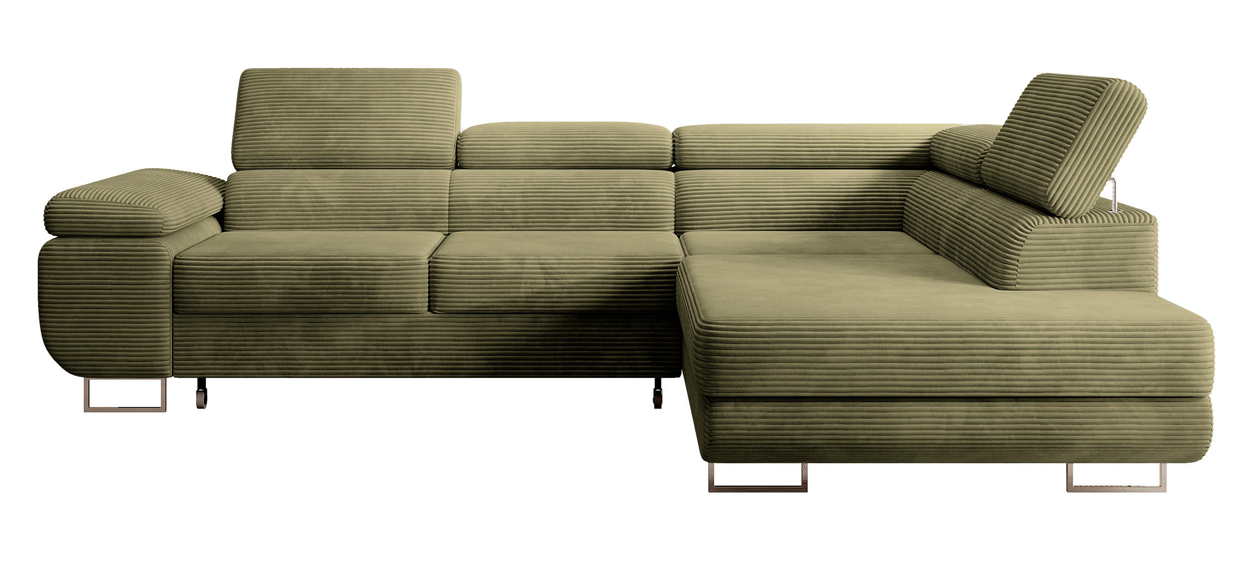 ECKSOFA Stevil Olivgrün Cordbezug - Silberfarben/Olivgrün, Textil/Metall (275/203cm) - Selsey