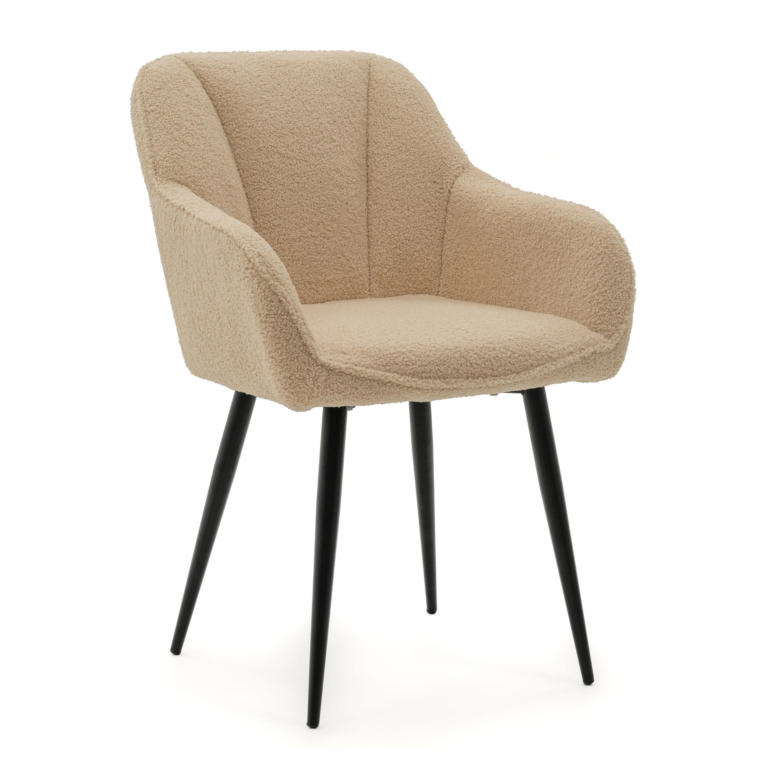 STUHL LAGO gespolsterter mit Steppung - beige - Samt Boucle - Beige/Schwarz, Textil/Metall (58/85/60cm) - NEW HOME