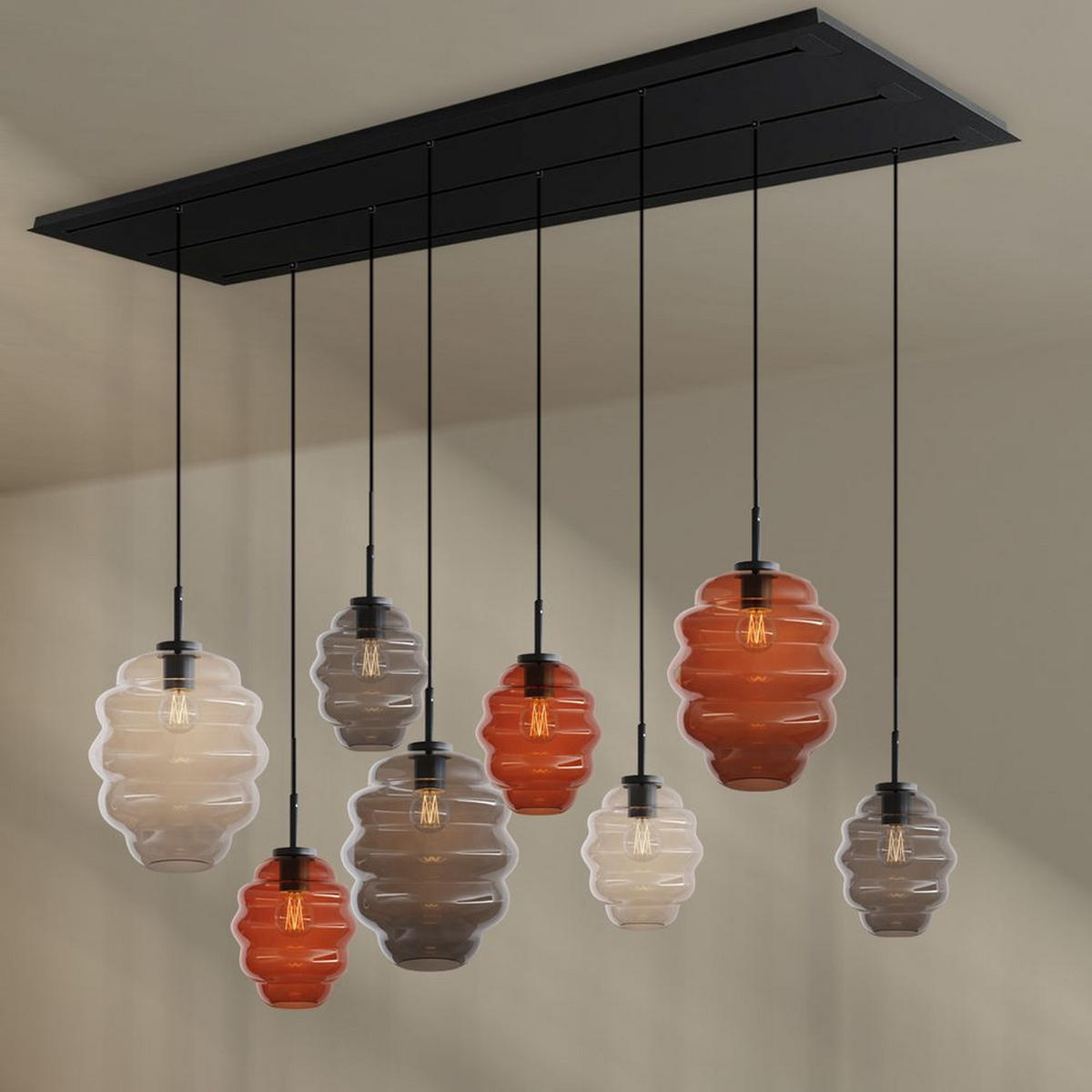 HÄNGELEUCHTE Echos 8-flammig Braun Ø 18/25cm - Schwarz/Braun, Glas (18/18/20cm) - s.luce