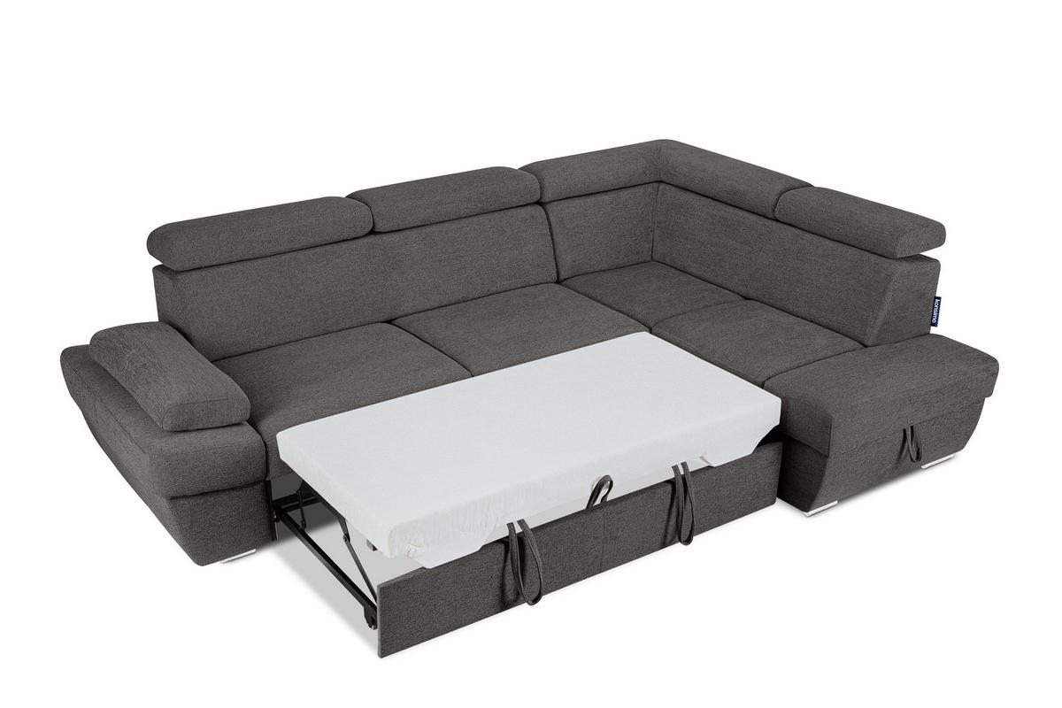 SCHLAFECKSOFA RATLO rechts 4/5-Sitzer mit Bettkasten in Lederoptik, grau - Anthrazit/Silberfarben, Textil (270/190cm) - KONSIMO®