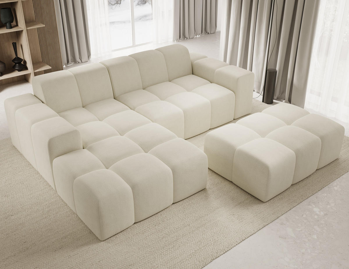 ECKSOFA Fogo mit Hocker, Couch L-Form, Sofa Links, Veloursstoff, 245x68x180 cm, Beige - Beige, Holz/Textil (180/245cm) - PROMETO Möbel
