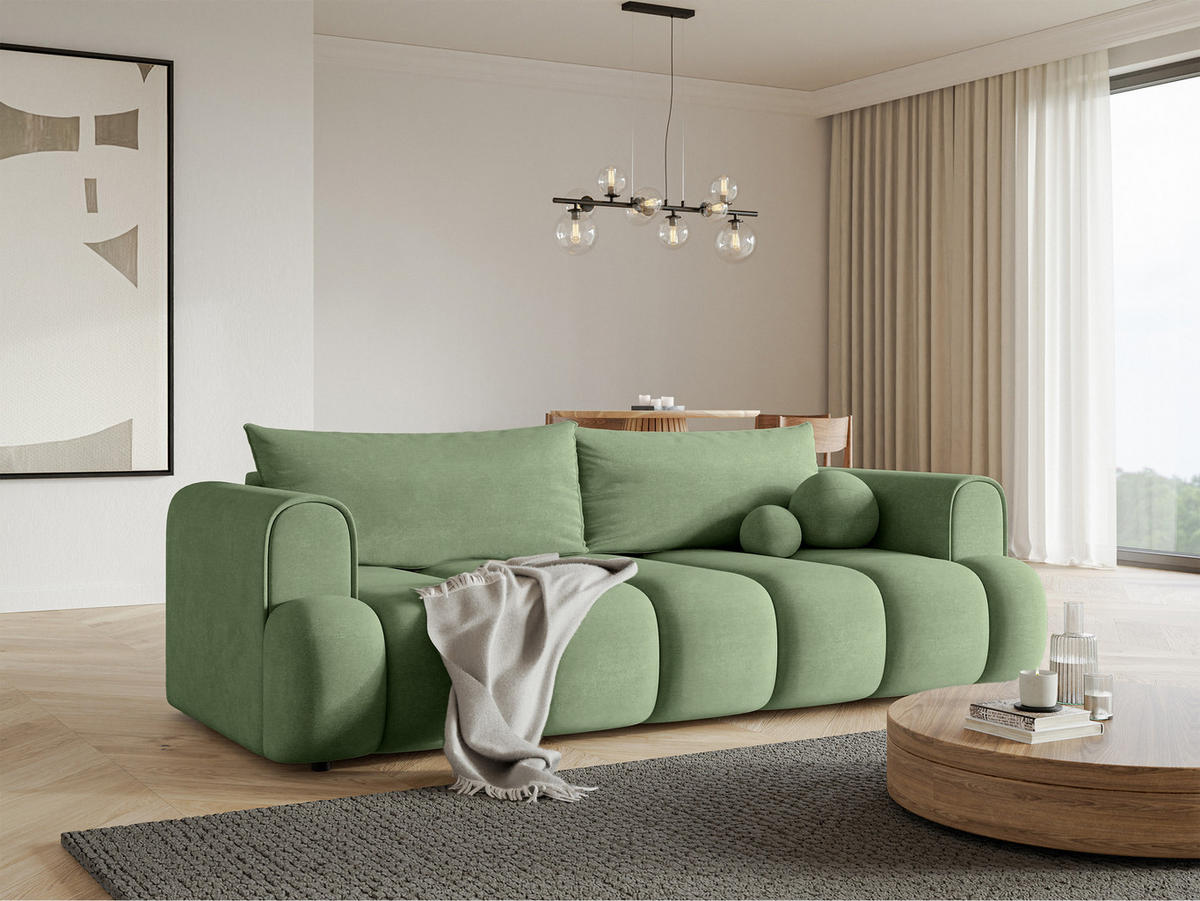 SCHLAFSOFA Dandelino Eukalyptusgrün Velours - Schwarz/Grün, Kunststoff/Textil (250/90/112cm) - Selsey