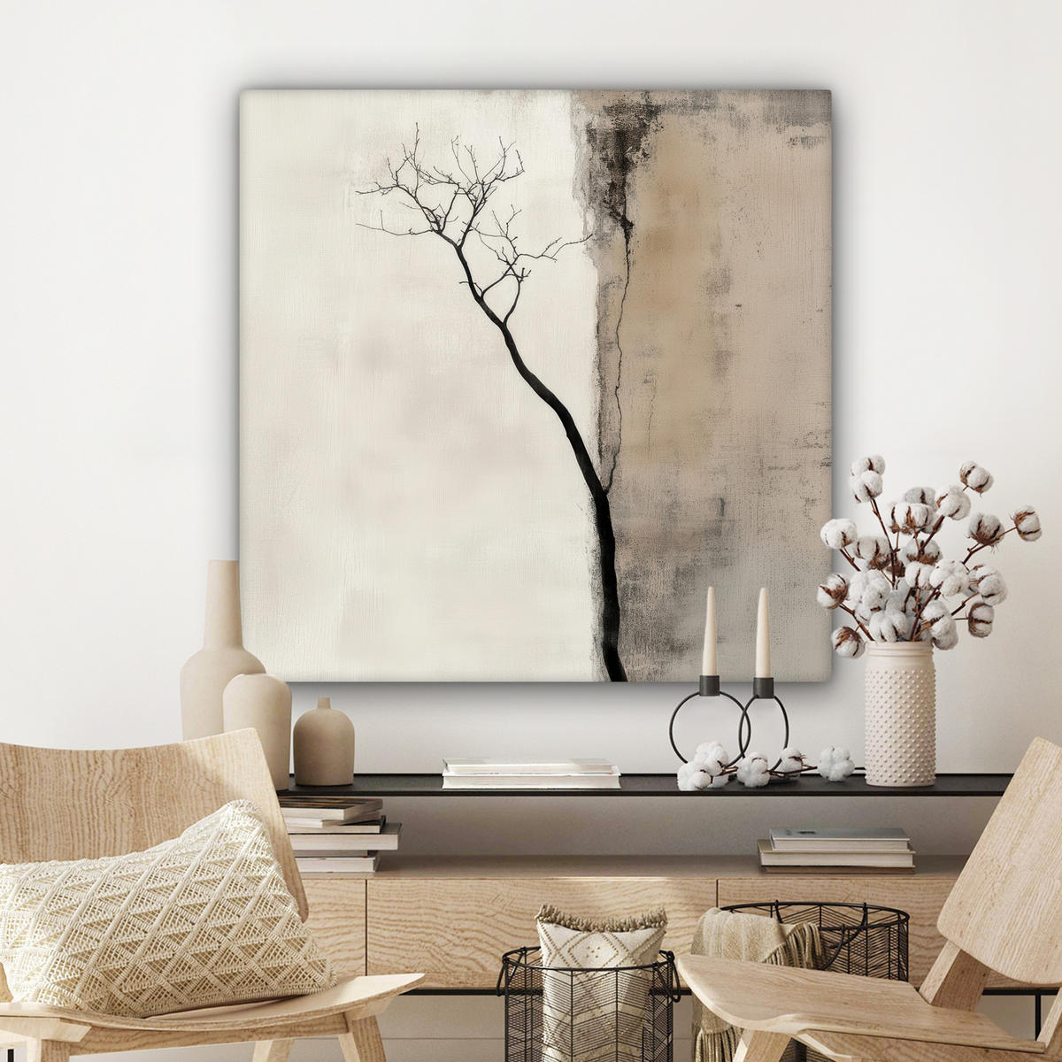 LEINWANDBILD Wabi sabi - Pflanze - Beige Deko Groß 90x90 cm - Taupe, Textil (90/90cm) - MuchoWow