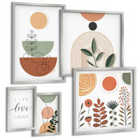 BILDER SET 5er Set - 50x50 cm & 20x30 cm & 40x60 cm Silberner Rahmen - Abstrakte Berglandschaften - Silberfarben, Kunststoff (40/60cm) - TULUP