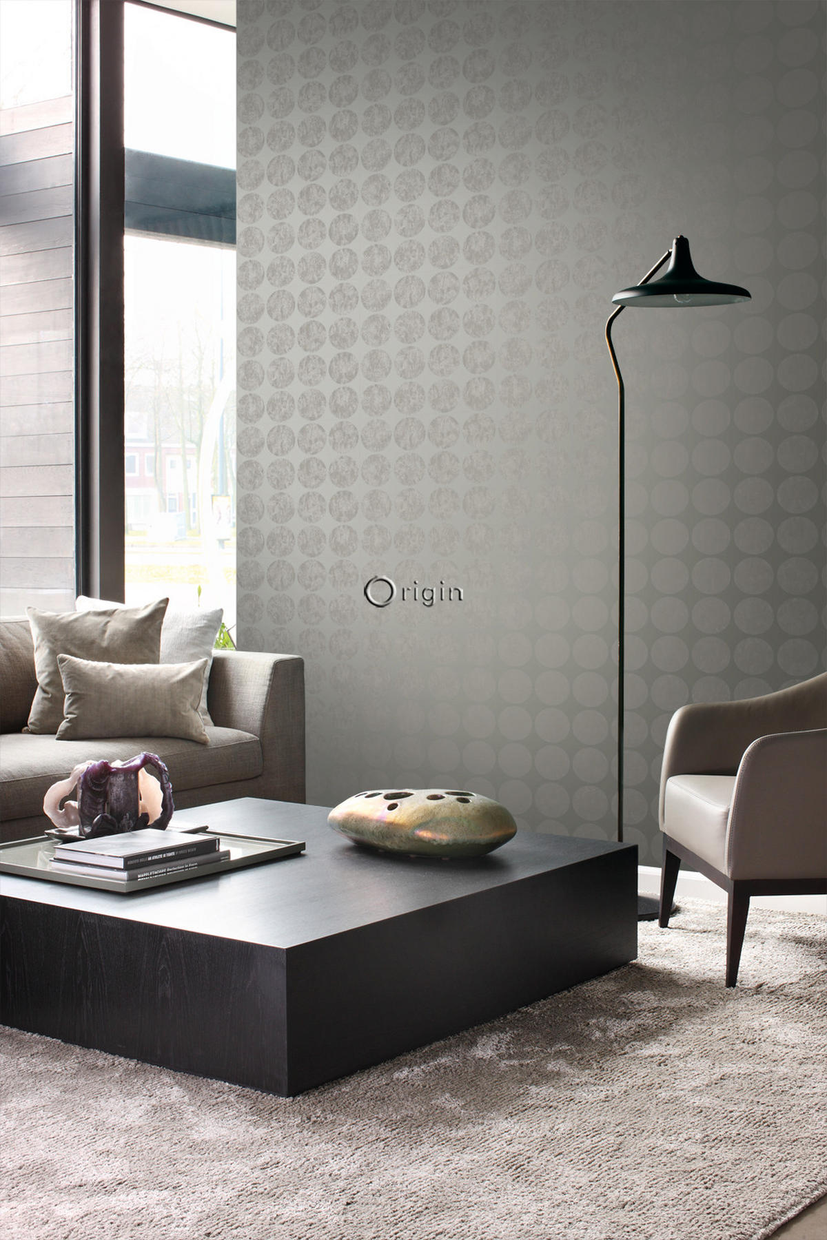 TAPETE große verwitterte Kugeln 53 cm x 10.05 m - Grau, Papier (53/1000cm) - Origin Wallcoverings