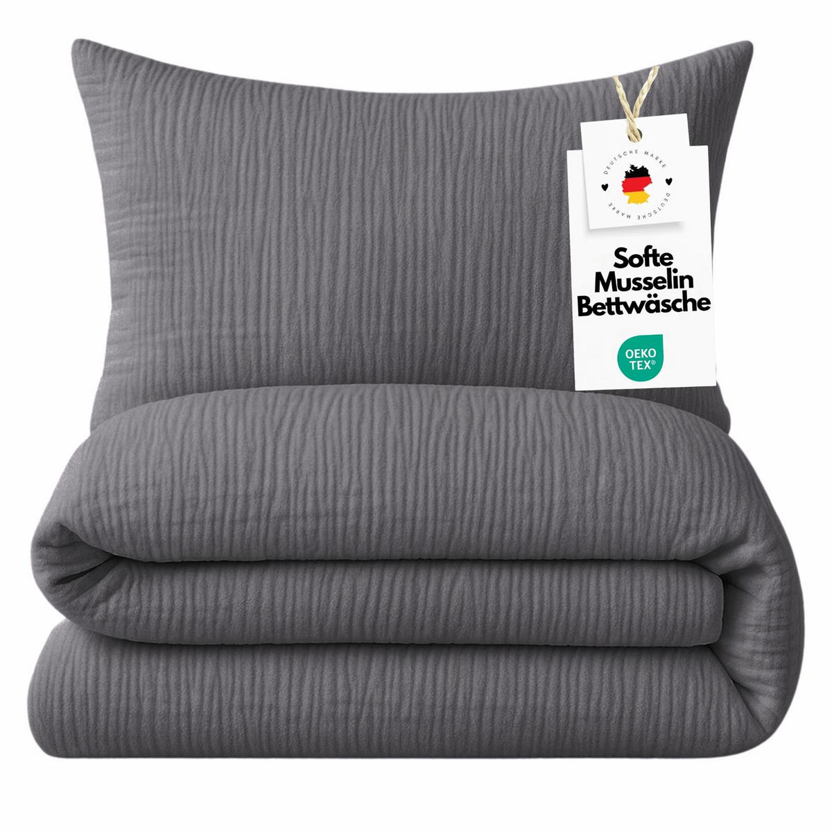 MUSSELIN-BETTWÄSCHE 135x200 Uni - Bettbezug Bügelfrei aus 100% Baumwolle - Einfarbig Anthrazit - Anthrazit, Textil (135/200cm) - Carpe Sonno